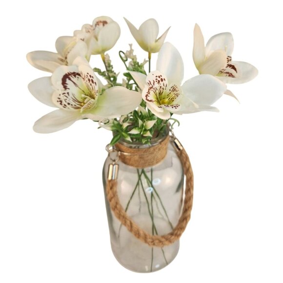 White Orchid Artificial Flowers with Greenery 6 Stem Bundle Faux Silk Wedding Fl - Picture 16 of 16